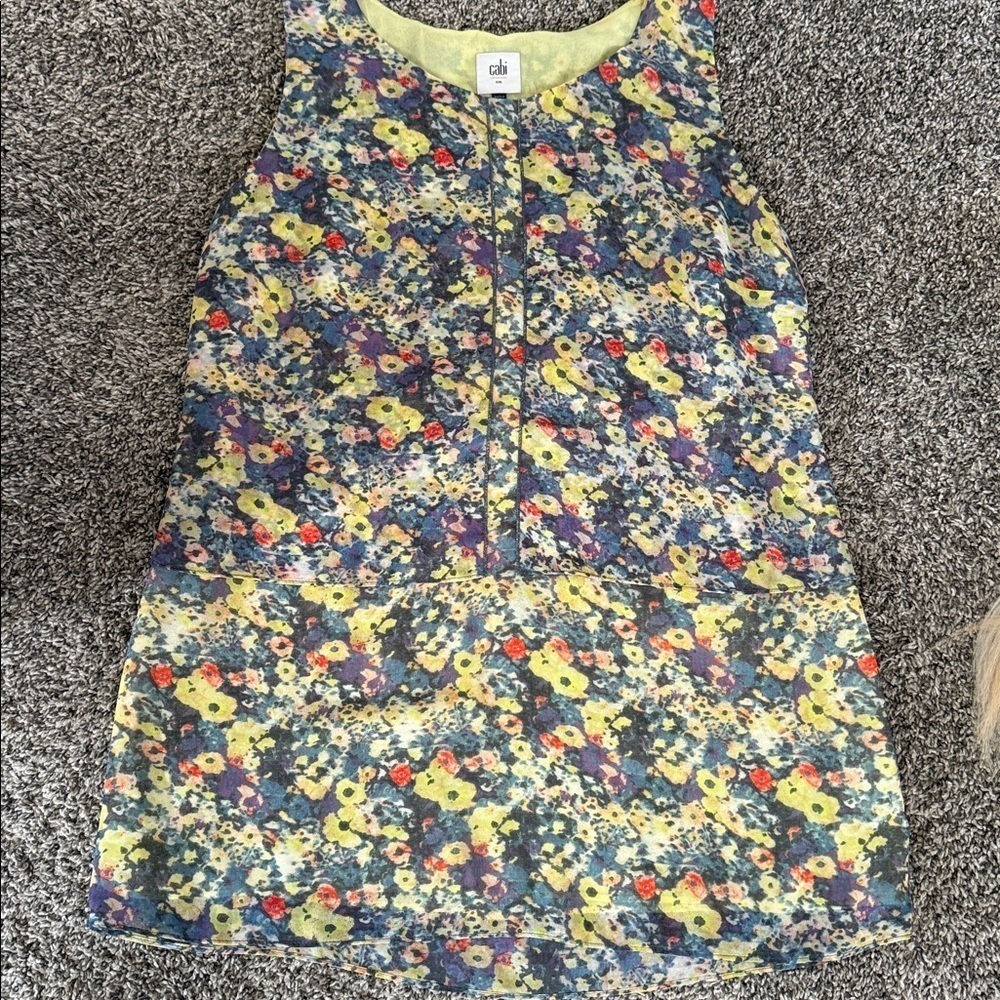 CAbi Positano Floral Sleeveless Top yellow watercolor small blouse shirt casual - Picture 4 of 5